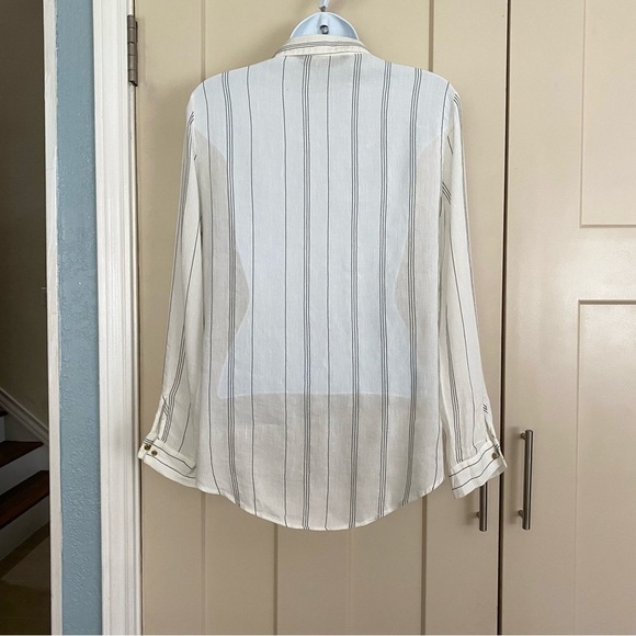 Zara Basic Black White Striped Linen-blend Top Shirt XS Officecore Oversized - Picture 3 of 13